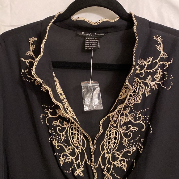 NWT π€ E.I.C. 100% Silk, Embroidered Beaded Blouse, Empire Waist, Side Zipper - Picture 1 of 12